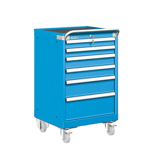 [023428] Carro cajonera móvil porta herramientas con 6 cajones - Dim.: 557x627x972h mm - Ruedas Ø100 mm nylon - Azul ral 5012