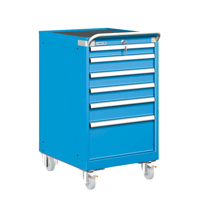 [023438] Carro cajonera móvil porta herramientas con 6 cajones - Dim.: 572x780x1022h mm - Ruedas Ø100 mm nylon - Azul ral 5012