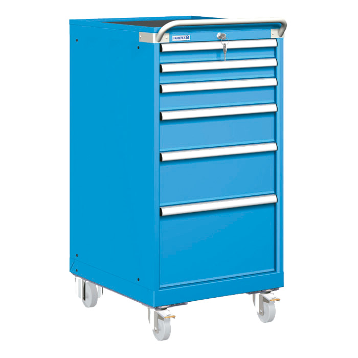 [023444] Carro cajonera móvil porta herramientas con 6 cajones - Dim.: 572x780x1172h mm - Ruedas Ø100 mm nylon - Azul ral 5012