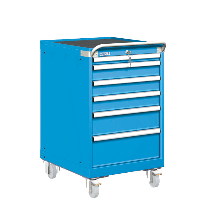 [023493] Carro cajonera móvil porta herramientas con 6 cajones - Dim.: 572x780x972h mm - Ruedas Ø100 mm nylon - Azul ral 5012