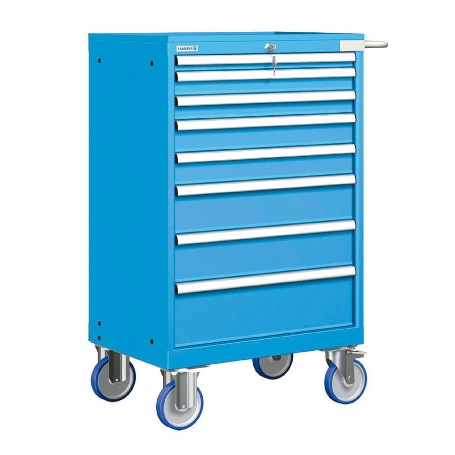 [023520] Cajonera móvil con 8 cajones - Dim.: 802x580x1214h mm - Ruedas Ø150 mm goma - Azul ral 5012