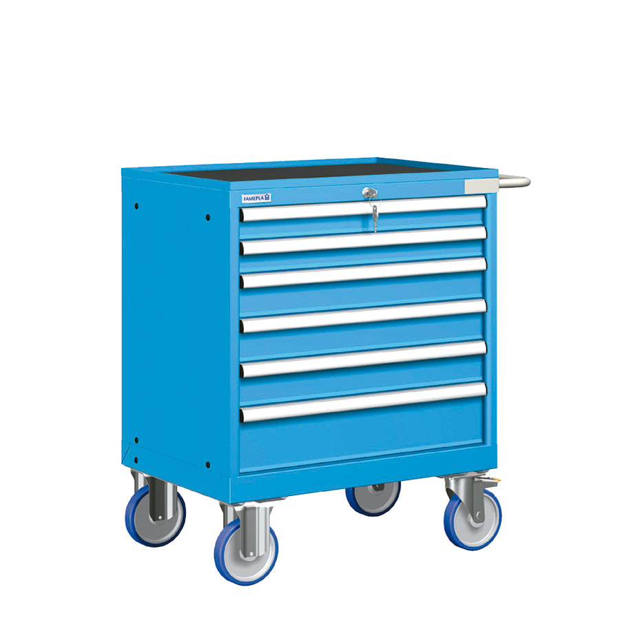 [023532] Cajonera móvil con 6 cajones - Dim.: 802x580x914h mm - Ruedas Ø150 mm goma - Azul ral 5012