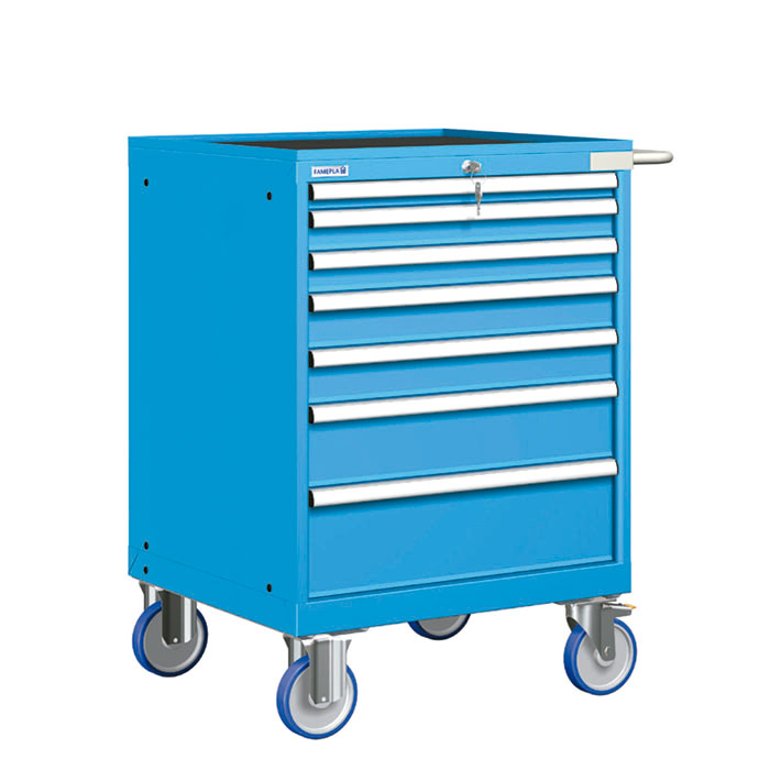 [023554] Cajonera móvil con 7 cajones - Dim.: 802x733x1064h mm - Ruedas Ø150 mm goma - Azul ral 5012
