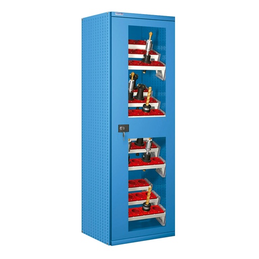 [023739] Armario metálico para CNC con puerta de ventana y 12 bandejas extraíbles - Dim.: 660x610x2000h mm- Azul ral 5012