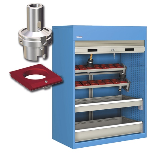 [023765] Armario de persiana, para herramientas de CNC, 2 bandejas inclinadas y 2 cajones - Dim.: 1040x635x1450h mm - Azul ral 5012