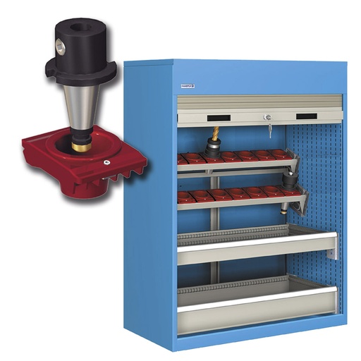 [023771] Armario de persiana, para herramientas de CNC, 2 bandejas inclinadas y 2 cajones - Dim.: 1040x635x1450h mm - Azul ral 5012