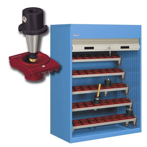 [023799] Armario de persiana, para herramientas de CNC, 5 bandejas extraíbles en ángulo - Dim.: 1040x635x1450h mm - Azul ral 5012