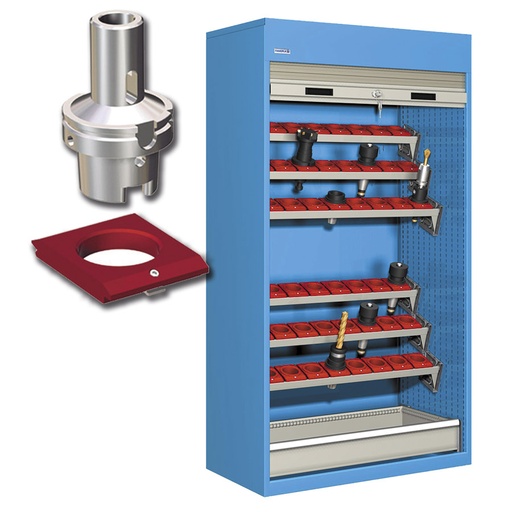 [023817] Armario de persiana, para herramientas de CNC, 6 bandejas inclinadas y 1 cajón - Dim.: 1040x635x2000h mm - Azul ral 5012
