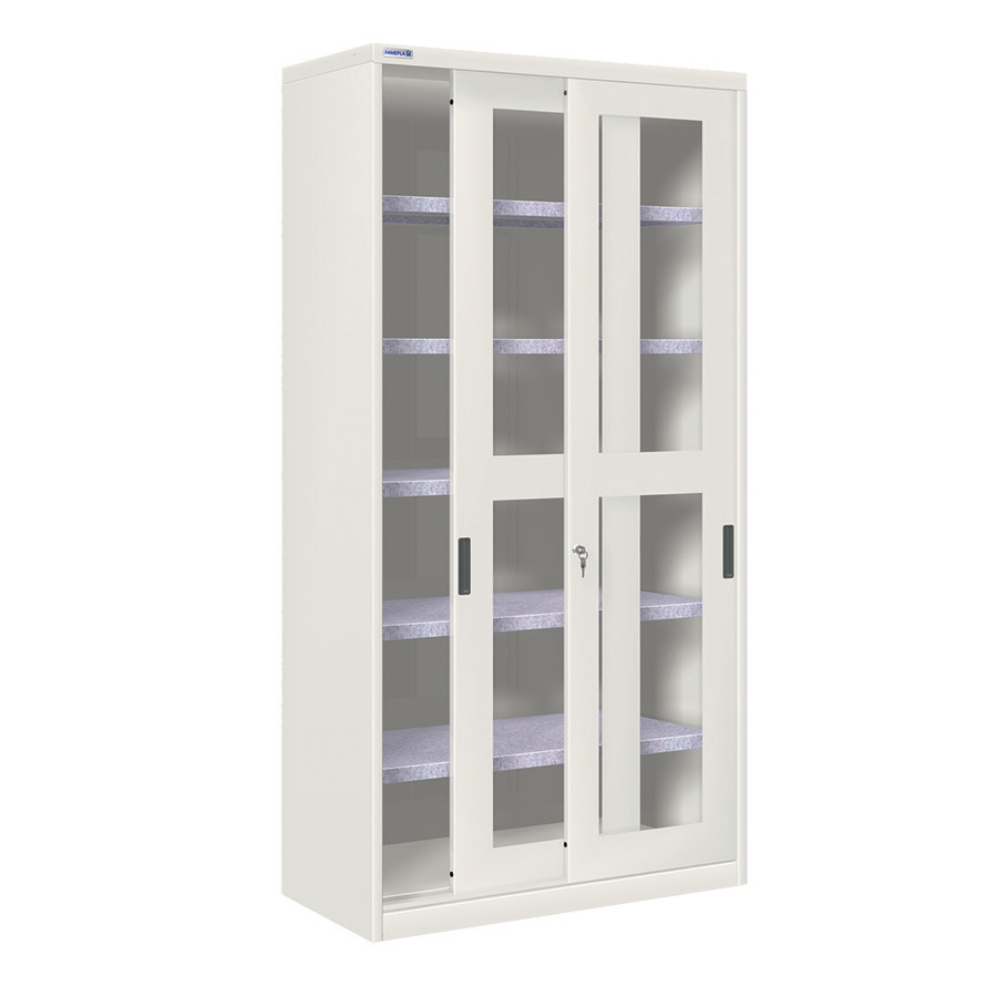 [024347] Armario de puertas correderas con ventana y 5 estantes ajustables - Dim.: 1026x450x2000h mm - gris ral 7035