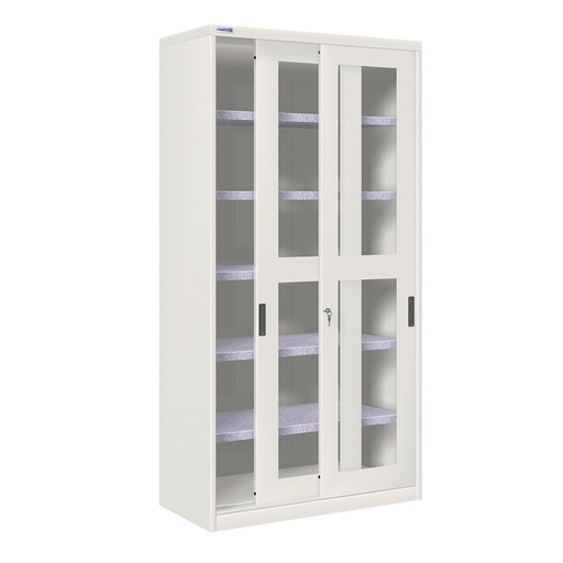 [024347] Armario de puertas correderas con ventana y 5 estantes ajustables - Dim.: 1026x450x2000h mm - gris ral 7035