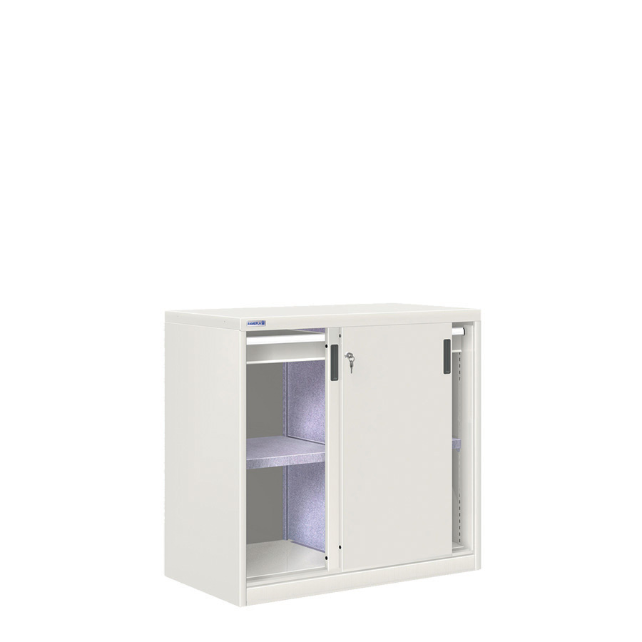 [024720] Armario de puertas correderas con divisor, 2 estantes y 2 cajones ext. simple - Dim.: 1026x600x1000h mm - gris ral 7035