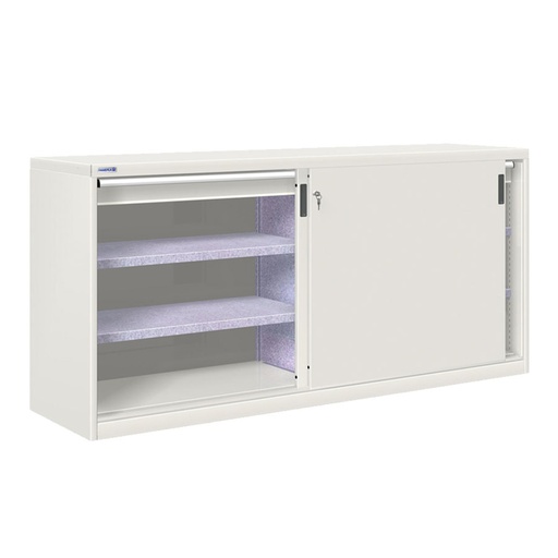 [024874] Armario de puertas correderas con divisor, 4 estantes y 2 cajones ext. simple - Dim.: 2052x600x1000h mm - gris ral 7035