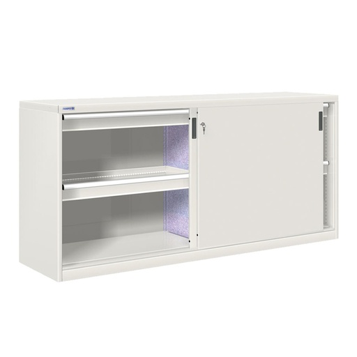 [024878] Armario de puertas correderas con divisor y 4 cajones extracción simple - Dim.: 2052x600x1000h mm - gris ral 7035