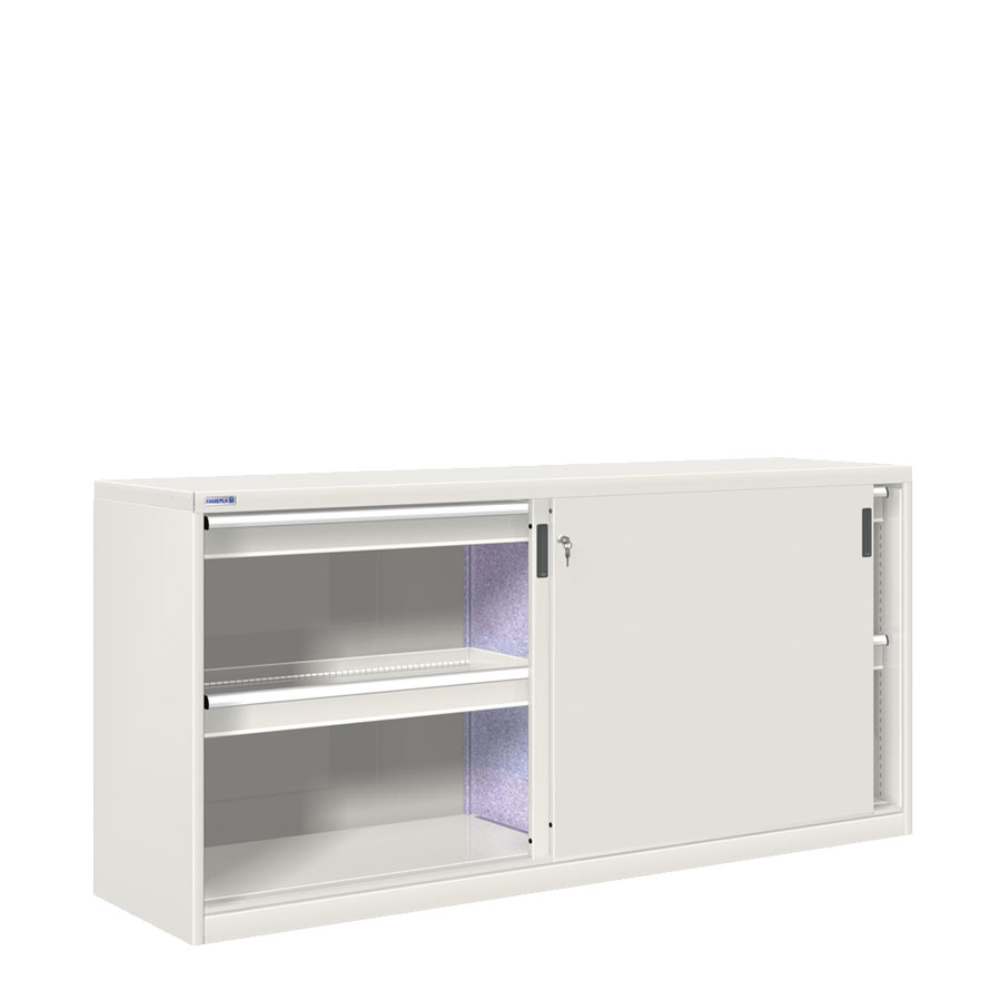 [024880] Armario de puertas correderas con divisor y 4 cajones extracción total - Dim.: 2052x600x1000h mm - gris ral 7035