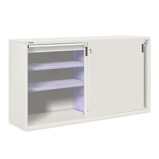 [024886] Armario de puertas correderas con divisor, 4 estantes y 2 cajones ext. simple - Dim.: 2052x600x1200h mm - gris ral 7035