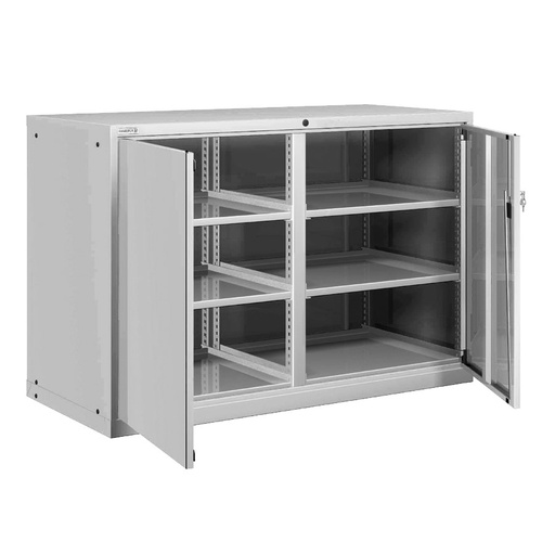 [025171] Armario metálico para taller con puertas batientes, divisor y 3 estantes regulables - Dim.: 1431x725x1000h mm - Gris ral 7035