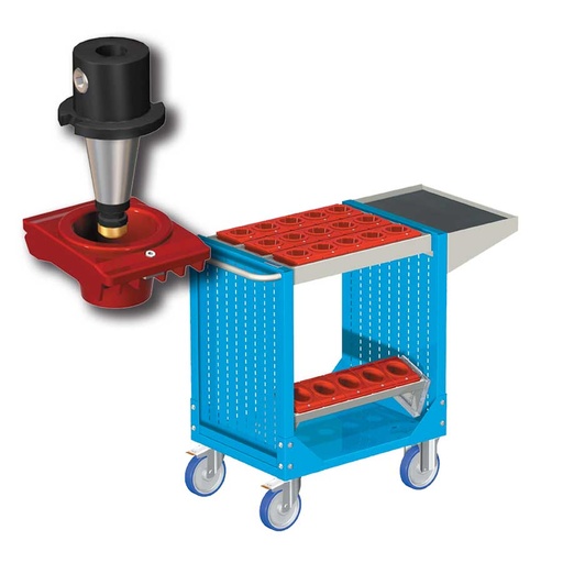 [025281] Carro porta herramientas CNC con 1 estante, 1 bandeja extraíble y 1 cuadro de inserción - Dim.: 1077x508x880h mm - Azul ral 5012