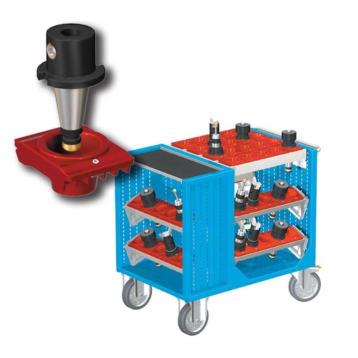 [025379] Carro porta herramientas CNC con 1 estante, 6 bandejas extraíbles y 1 cuadro de inserción - Dim.: 1080x692x970h mm - Azul ral 5012