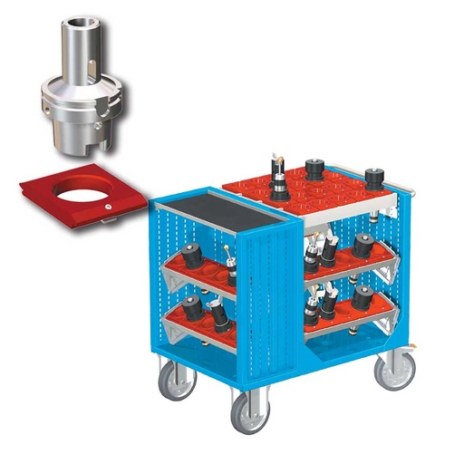 [025381] Carro porta herramientas CNC con 1 estante, 6 bandejas extraíbles y 1 cuadro de inserción - Dim.: 1080x692x970h mm - Azul ral 5012