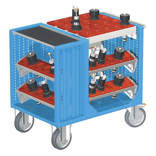 [025391] Carro para herramientas CNC con 1 estante, 6 bandejas extraíbles y 1 cuadro de inserción - Dim.: 1080x692x970h mm - Azul ral 5012