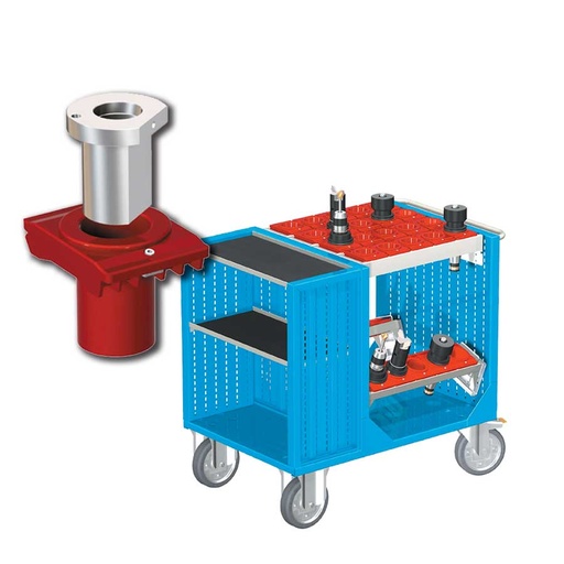[025413] Carro porta herramientas CNC con 2 estantes, 2 bandejas extraíbles y 1 cuadro de inserción - Dim.: 1080x692x970h mm - Azul ral 5012