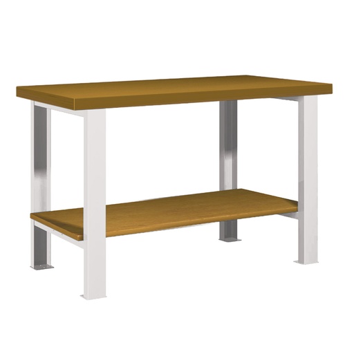 [025696] Banco de trabajo para taller estándar - Dim.: 1250x750x840h mm - Encimera DM, 2 patas, 1 estante inferior - Gris ral 7035