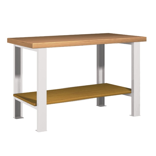 [025700] Banco de trabajo para taller estándar - Dim.: 1250x750x840h mm - Encimera Multiplex, 2 patas, 1 estante inferior - Gris ral 7035