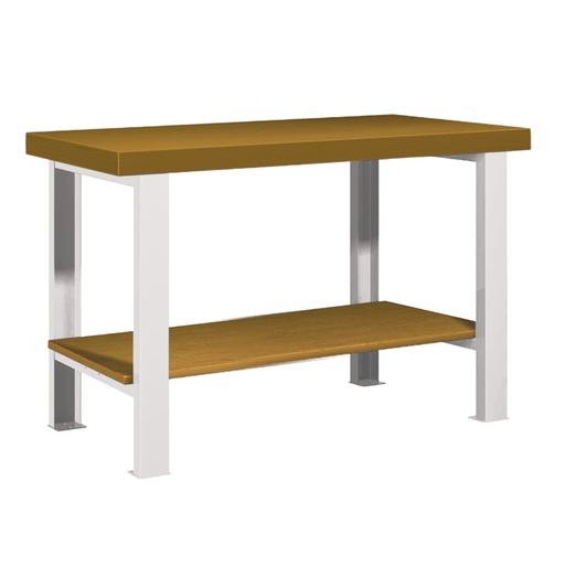 [025716] Banco de trabajo para taller estándar - Dim.: 1250x750x850h mm - Encimera DM, 2 patas, 1 estante inferior - Gris ral 7035