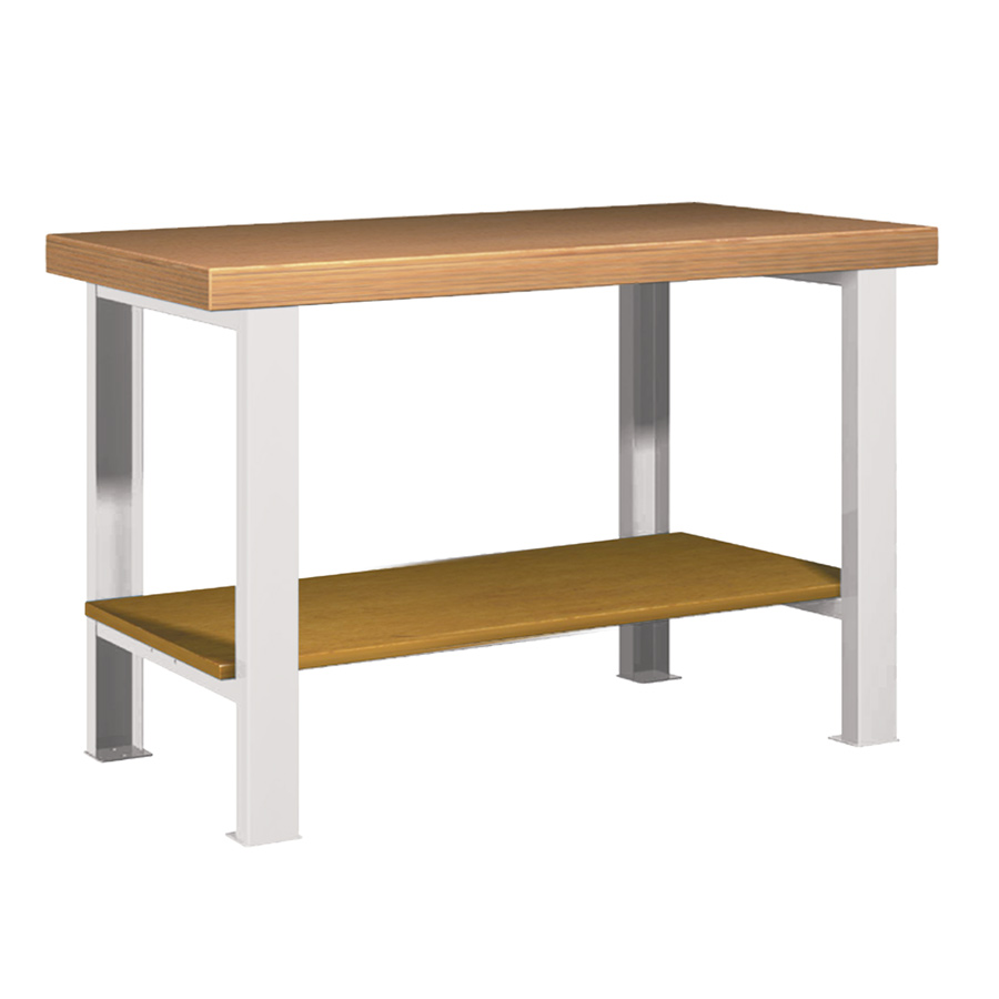 [025720] Banco de trabajo para taller estándar - Dim.: 1250x750x850h mm - Encimera Multiplex, 2 patas, 1 estante inferior - Gris ral 7035