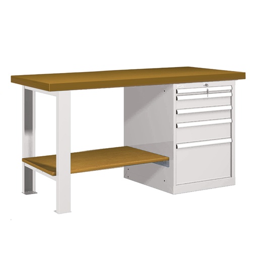 [025744] Banco de trabajo estándar - Dim.: 1500x750x840h mm - Encimera DM, 1 pata, 1 armario, 1 estante inferior - Gris ral 7035
