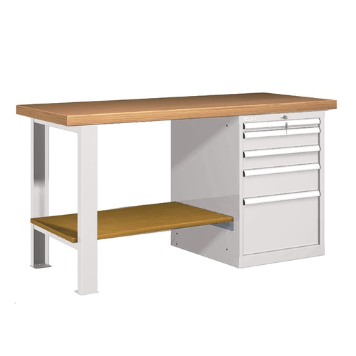 [025766] Banco de trabajo estándar - Dim.: 1500x750x840h mm - Encimera Multiplex, 1 pata, 1 armario, 1 estante inferior - Gris ral 7035