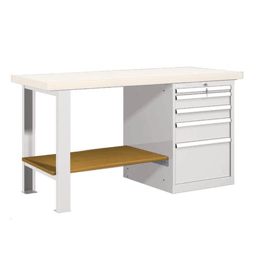 [025782] Banco de trabajo estándar - Dim.: 1500x750x840h mm - Encimera laminada, 1 pata, 1 armario, 1 estante inferior - Gris ral 7035