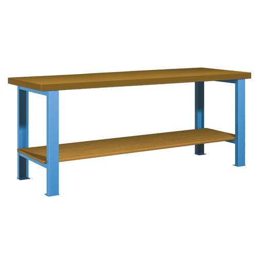 [025902] Banco de trabajo estándar - Dim.: 2000x750x840h mm - Encimera DM, 2 patas, 1 estante inferior - Azul ral 5012