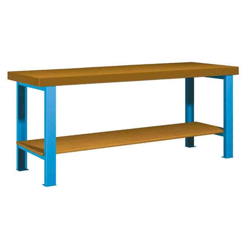 [026009] Banco de trabajo estándar - Dim.: 2000x750x850h mm - Encimera DM, 2 patas, 1 estante inferior - Azul ral 5012
