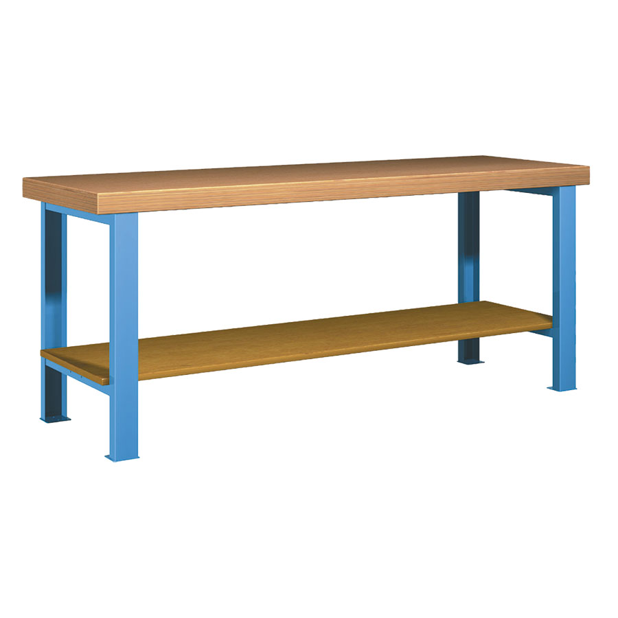 [026035] Banco de trabajo estándar - Dim.: 2000x750x850h mm - Encimera Multiplex, 2 patas, 1 estante inferior - Azul ral 5012