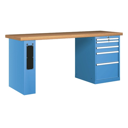 [026049] Banco de trabajo estándar - Dim.: 2000x750x890h mm - Encimera Multiplex, 1 pata de enlaces, 1 armario - Azul ral 5012