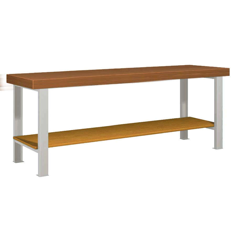 [026106] Banco de trabajo estándar - Dim.: 2500x750x850h mm - Encimera DM, 2 patas, 1 estante inferior - Gris ral 7035