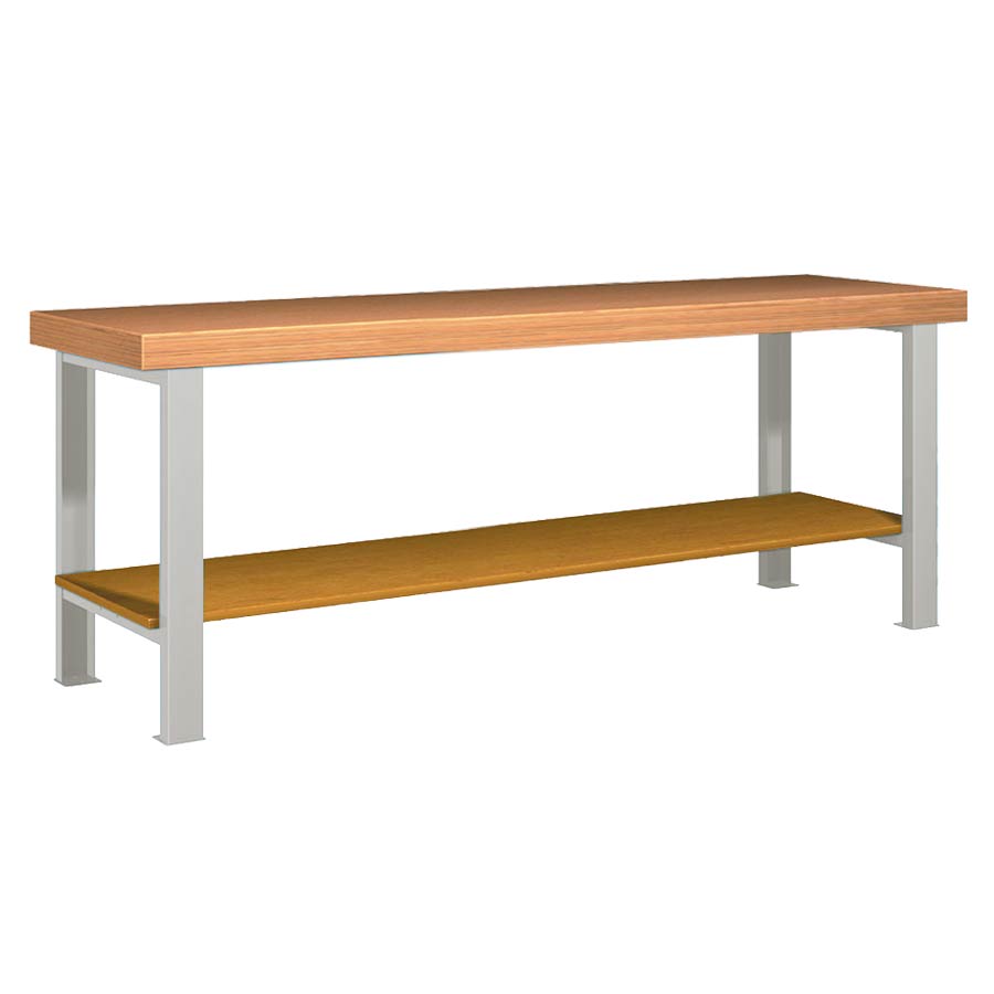 [026113] Banco de trabajo estándar - Dim.: 2500x750x850h mm - Encimera Multiplex, 2 patas, 1 estante inferior - Gris ral 7035
