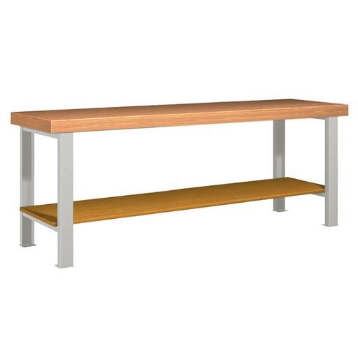 [026113] Banco de trabajo estándar - Dim.: 2500x750x850h mm - Encimera Multiplex, 2 patas, 1 estante inferior - Gris ral 7035