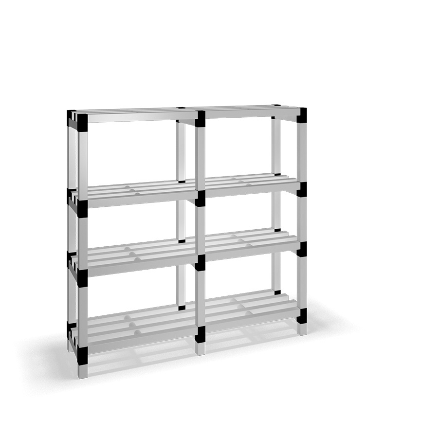 [030018] Estantería de plástico modular con 4 estantes alistonados - Dim.: 1500x400x1500h mm - Gris claro