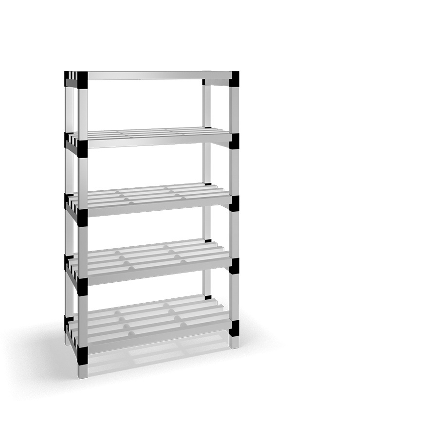 [030025] Estantería de plástico modular con 5 estantes alistonados - Dim.: 1000x500x1745h mm - Gris claro