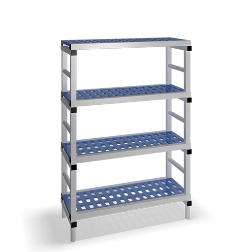 [030061] Estantería de plástico plegable con 4 estantes rejados - Dim.: 1000x500x1500h mm - Gris claro