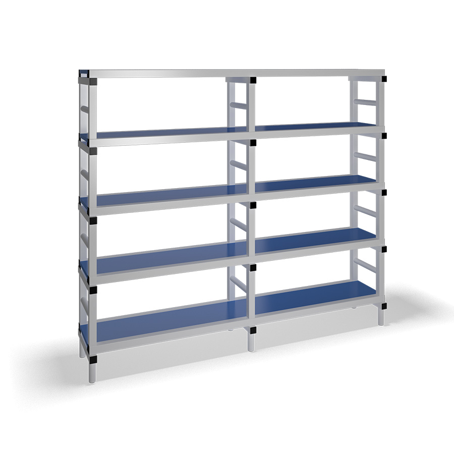 [030078] Estantería de plástico plegable con 5 estantes lisos - Dim.: 2000x400x1745h mm - Gris claro