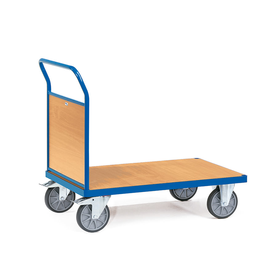[039132] Carro de plataforma de madera con 1 tirador de madera - Dim. plataforma 1.000 x 600 mm - Azul Ral 5007