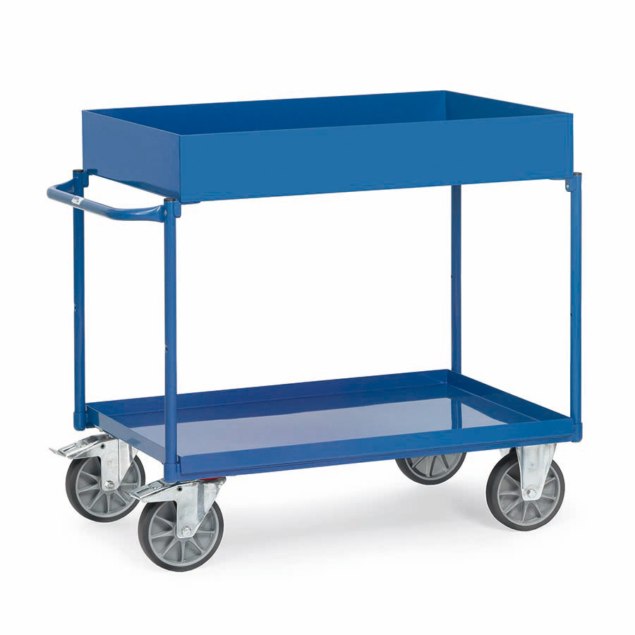 [039194] Carro de taller con estante metálico con reborde tipo bandeja - Dim. plataforma 1000x700 mm - Azul ral 5007