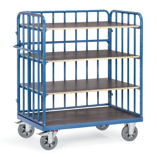 [039220] Carro de gran carga con paredes y 4 estantes - Capacidad 1200 kg - Dim. plataforma 1.200x800 mm - Azul ral 5007