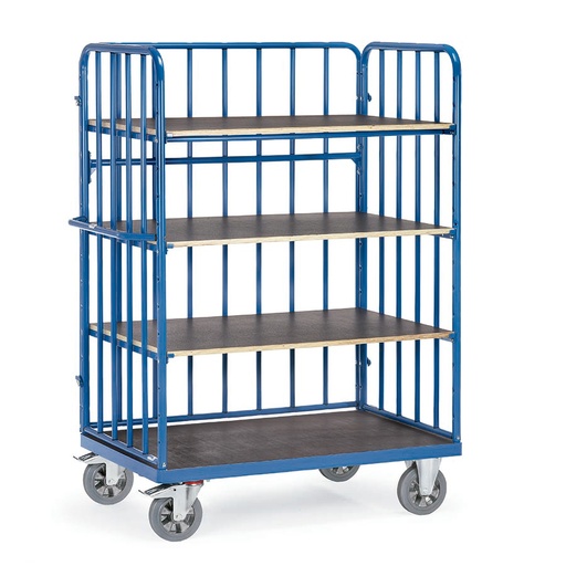 [039224] Carro de gran carga con paredes y 4 estantes - Capacidad 1200 kg - Dim. plataforma 1.200x800 mm - Azul ral 5007