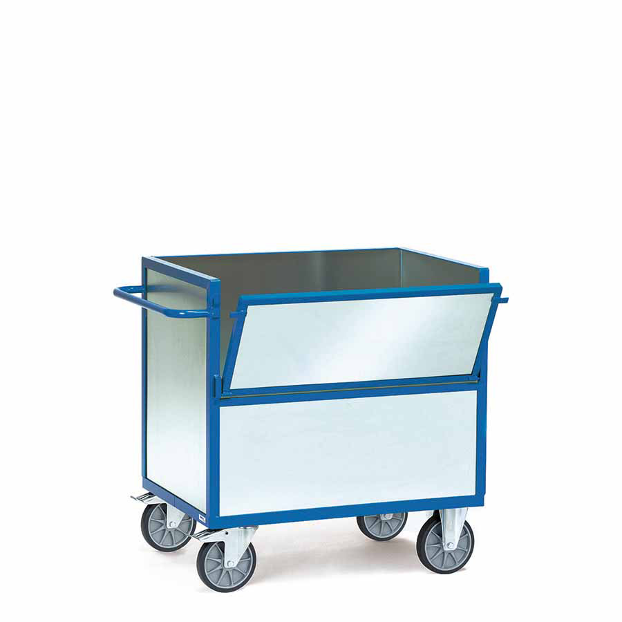 [039226] Carro protegido con paredes de acero galvanizado y 1 puerta batiente - Dim. plataforma 1.000x700 mm - Azul ral 5007