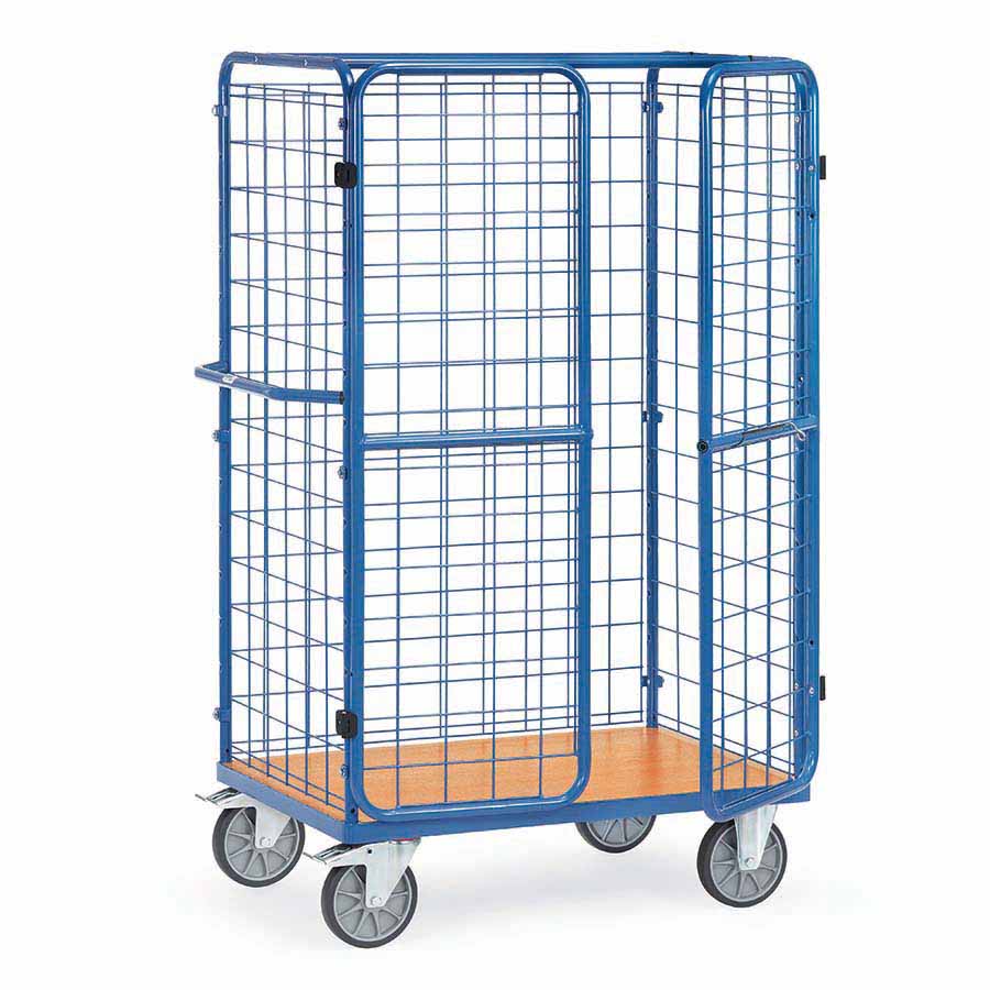 [039304] Carro de acero para picking con paredes de malla y puertas -  Dim. plataforma 1.000 x 600 mm - Azul ral 5007