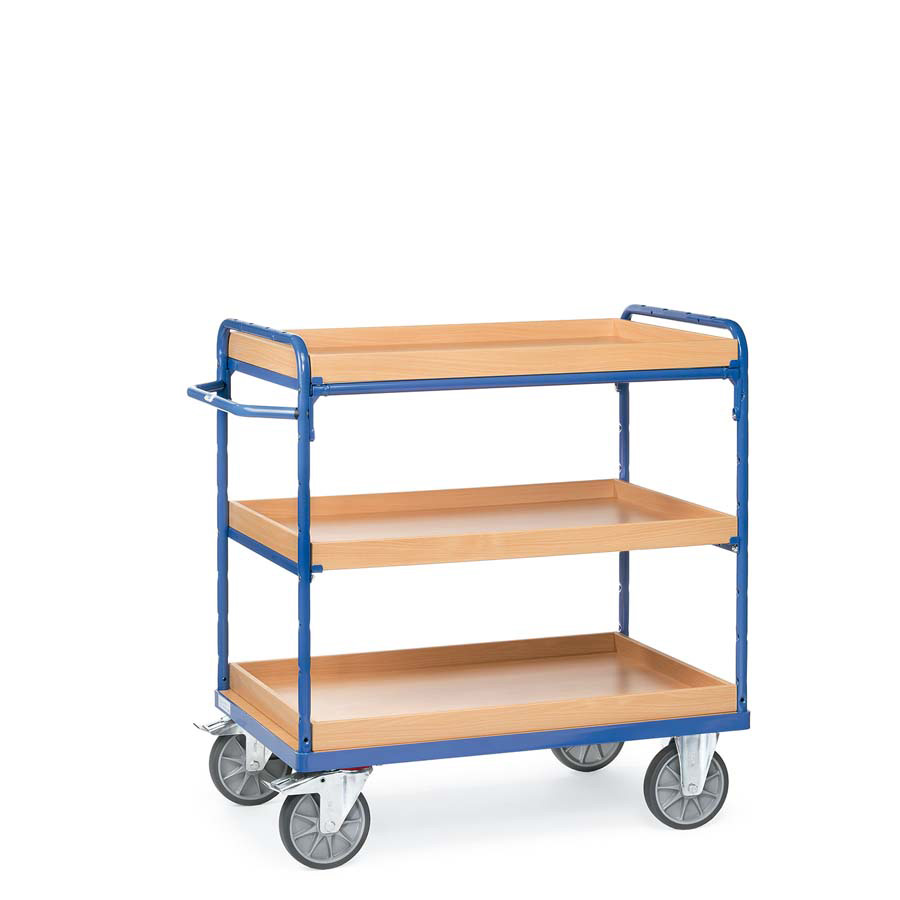 [039320] Carro de taller con estante de madera con reborde tipo bandeja - Dim. plataforma 1.000 x 700 mm - Azul ral 5007